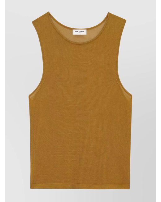 Saint Laurent Natural Sheer Sleeveless Crewneck Knit Top