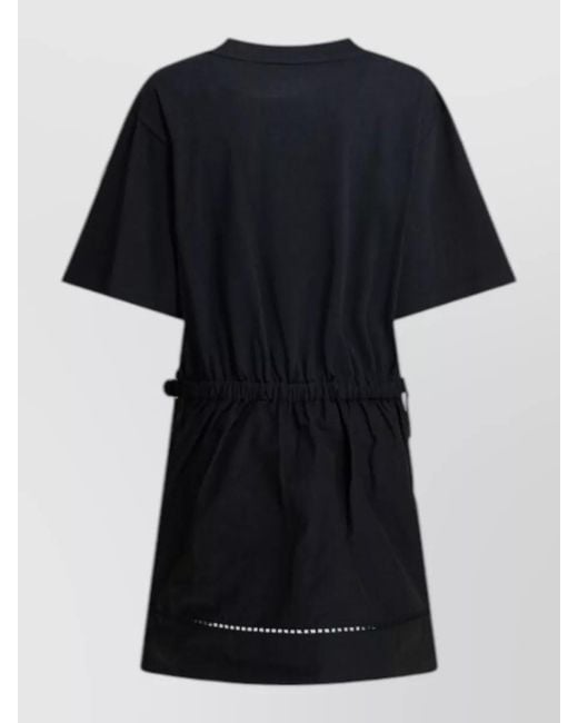 Moncler Black Short Sleeve Dress Elastic Waistband Detail