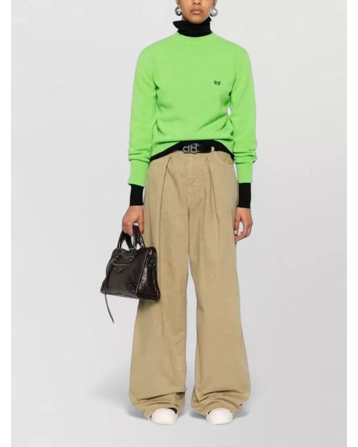 Balenciaga Green Knit Crew Neck Sweater Long Sleeves