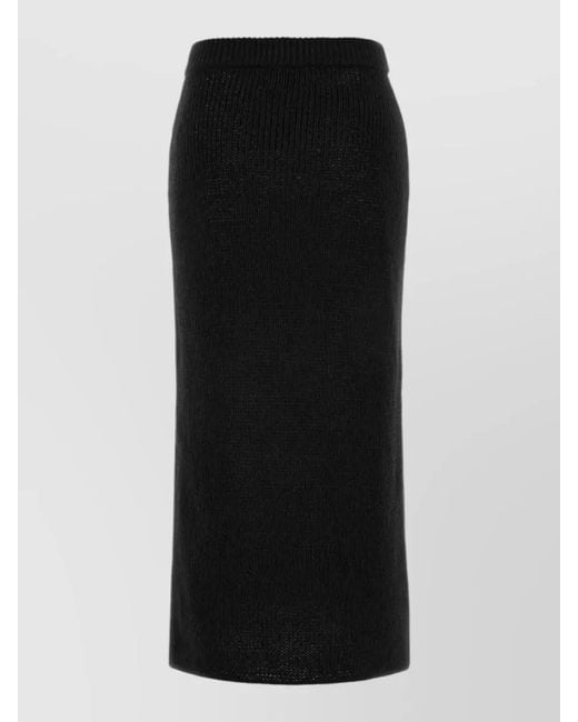 Alanui Black Knit Island Memories Skirt High Waist Slit
