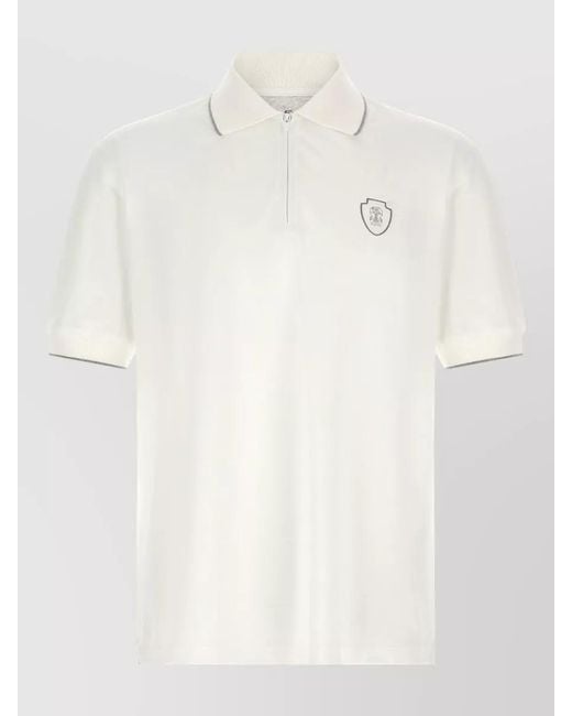Brunello Cucinelli White Techno Piquet Polo Shirt Honeycomb Texture for men