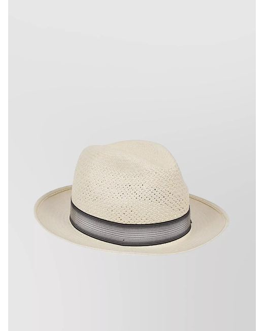 Borsalino White Wide Brim Straw Panama Hat With Grid Pattern for men