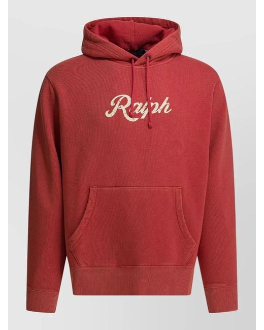 Polo Ralph Lauren Red Logo Hooded Sweatshirt Drawstring Kangaroo Pocket for men
