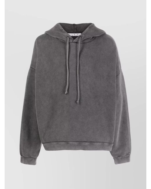 Acne Gray Oversized Logo Cotton Hoodie With Drawstring
