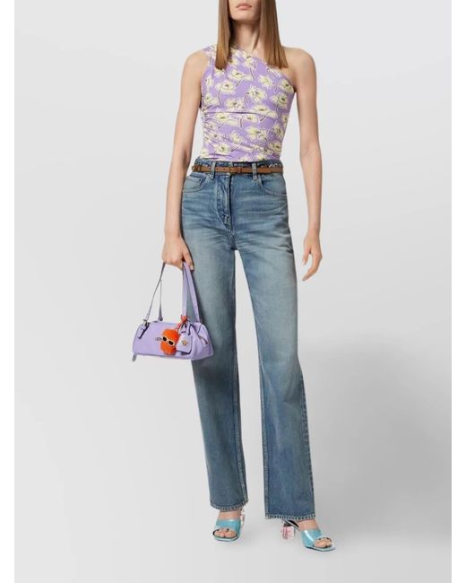 Versace Purple Floral-Print Asymmetric One-Shoulder Blouse