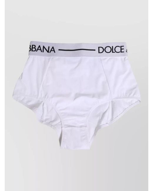 Dolce & Gabbana Blue Cotton High-Rise Logo-Waistband Briefs