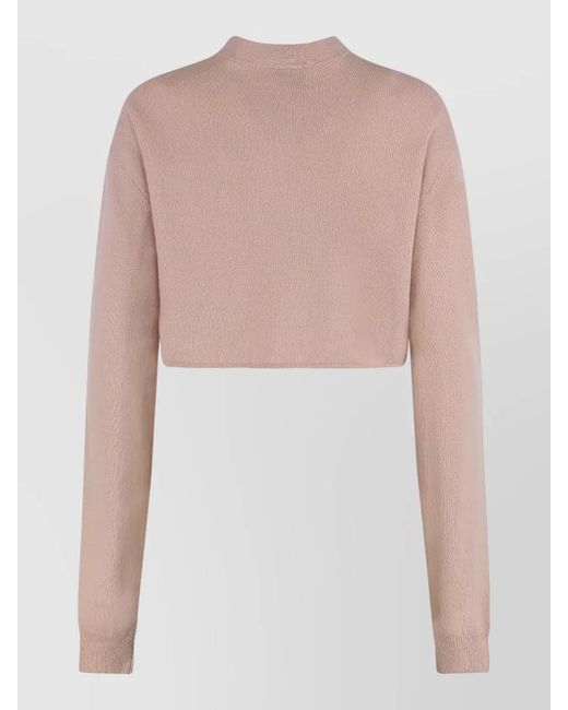 LeKasha Pink Cashmere Cropped Long-Sleeve Buttoned-Collar Knitted Top