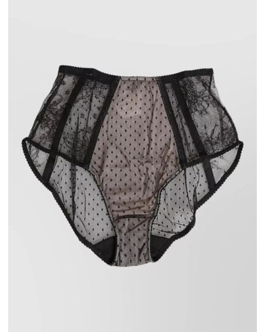 Dolce & Gabbana Gray Sheer Polka Dot Lace High Waist Briefs