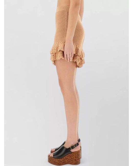 Chloé Natural Crochet Knit Mini Shorts Elastic Waistband