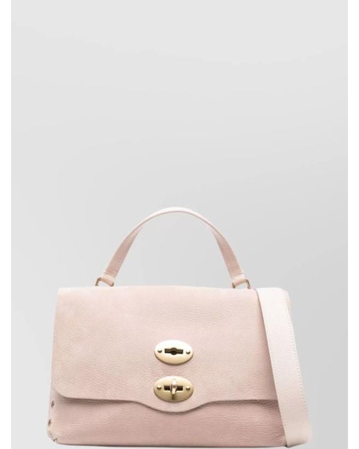 Zanellato Pink Small Suede Leather Shoulder Bag With Studded Detail