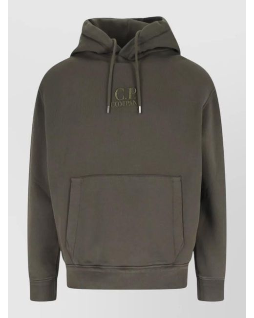 C P Company Gray Hooded Sweatshirt Drawstring Front Pocket Ribbed for men