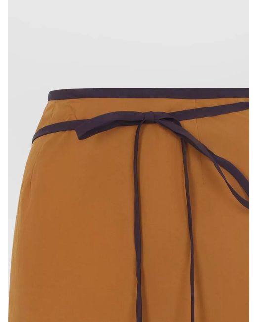 Saint Laurent Orange Nylon Midi Skirt Straight Hemline Pockets