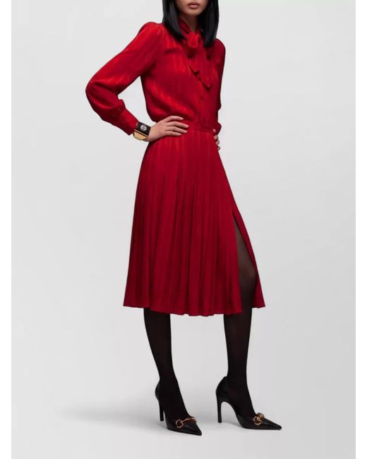 Gucci Red Silk Jacquard Pleated Mid-Rise Midi Skirt