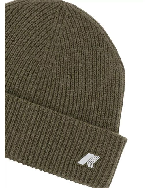 K-Way Green Wool Ribbed Beanie