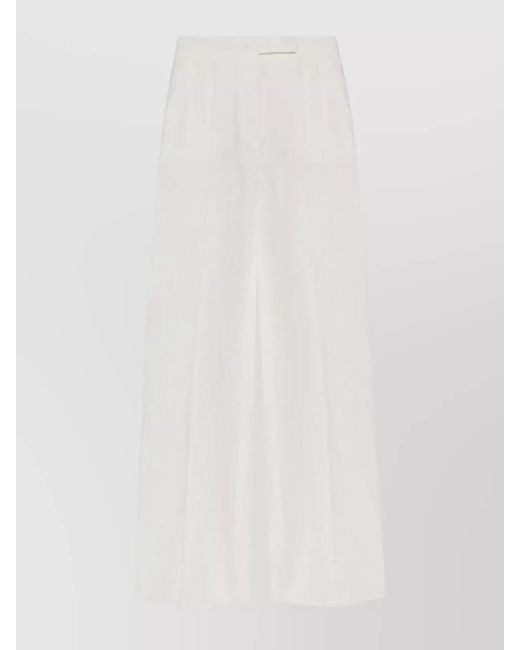 Max Mara White Wide-Leg Linen Trousers With Pockets