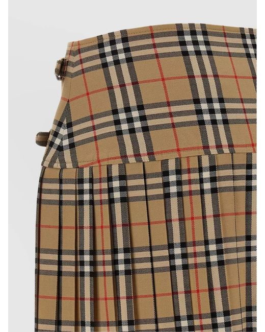 Burberry Metallic Wool Pleated Kilt Skirt