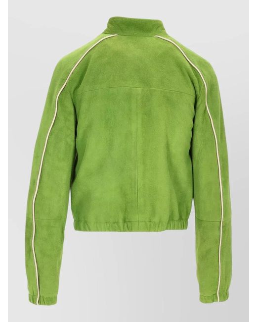 LA ROSE Green Suede Bomber Jacket Elasticated Hem High Collar