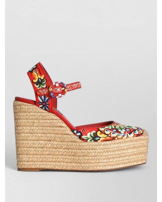 Dolce & Gabbana Pink Canvas Wedge Espadrille Sandal Leather Trim
