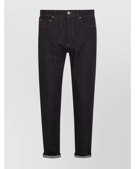 Brunello Cucinelli Blue Straight Leg Trousers With Belt Loops for men