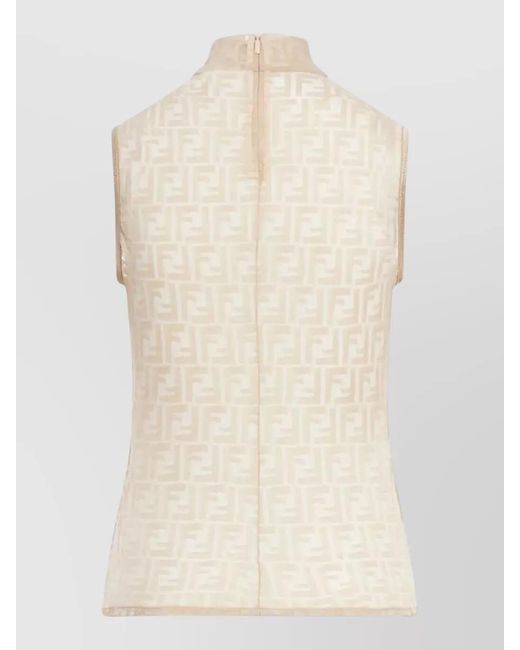 Fendi Natural Logo Lace High-Neck Sleeveless Top