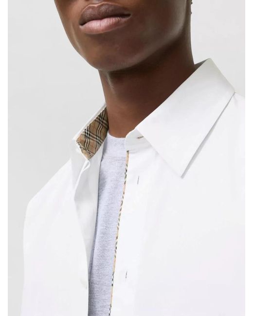 Burberry White Check Pattern Shirt Button Down Collar for men