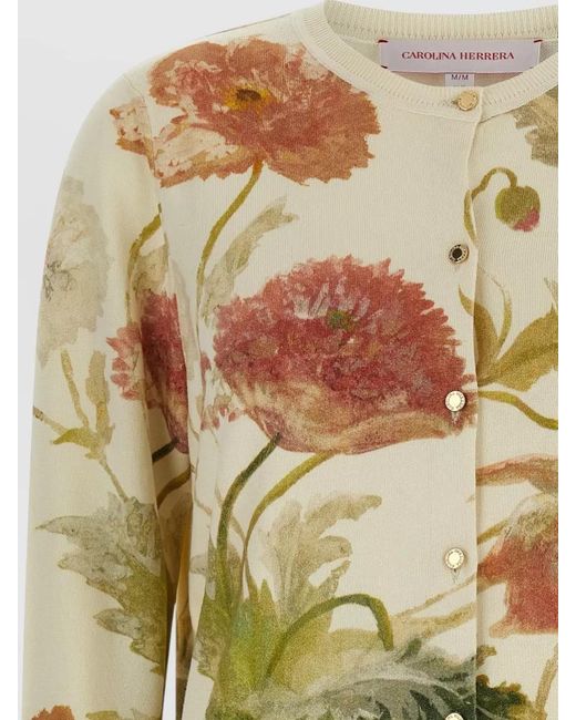Carolina Herrera Metallic Floral-Print Cardigan