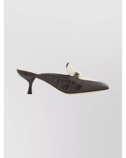 Ferragamo Black Two-Tone Mules With Buckle And Kitten Heel