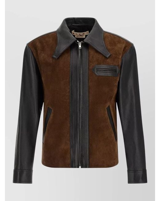 Marni Brown Tailored Leather And Suede Jacket for men