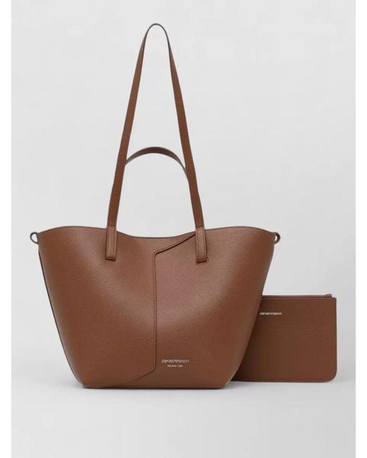 Emporio Armani Brown Leather Tote Bag Small Size Double Handles
