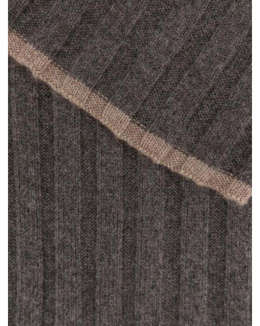 Brunello Cucinelli Gray Ribbed Cashmere Scarf Two-Tone Profile for men