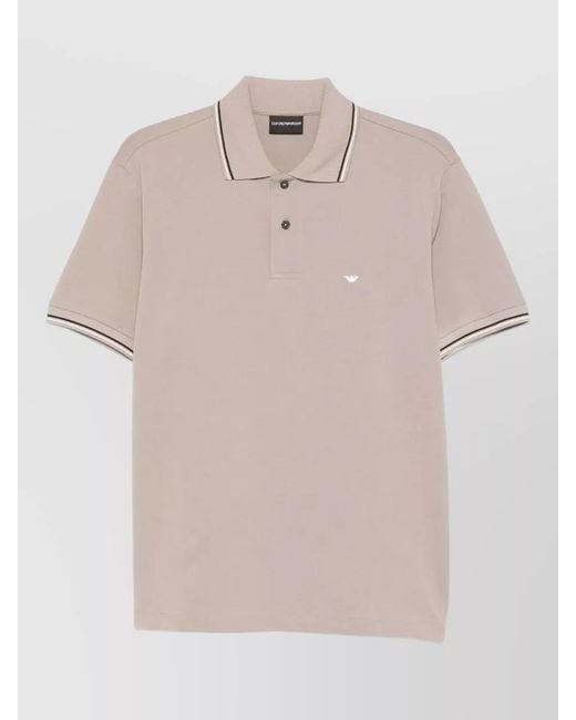 Emporio Armani Natural Logo Cotton Polo Shirt Piped Collar Cuffs for men