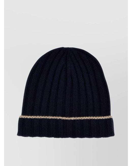 Brunello Cucinelli Blue Folded Brim Ribbed Texture Contrast Trim for men