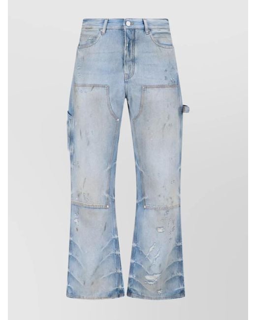 Amiri Blue Straight Carpenter Style Trousers With Distressed Detailing for men