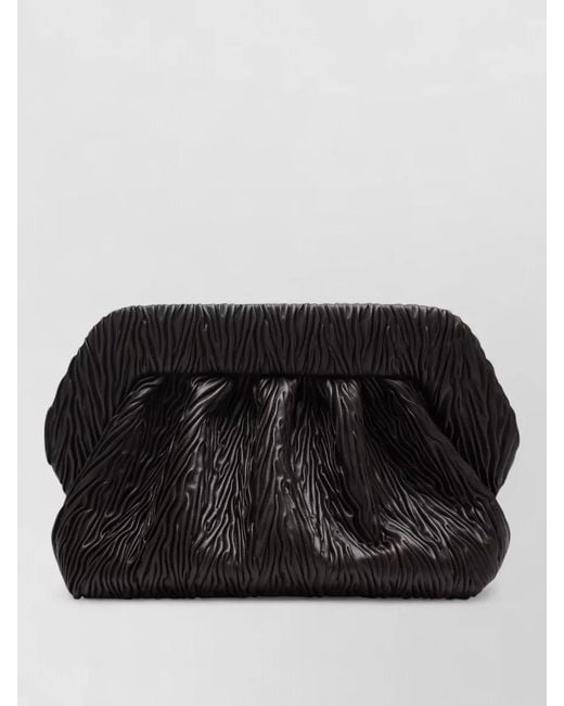 THEMOIRÈ Black Rectangular Clutch Bag Ruched Textured Design