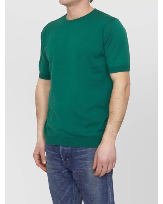 John Smedley Green Cotton Ribbed Regular-Fit Short-Sleeve Crewneck Jumper for men