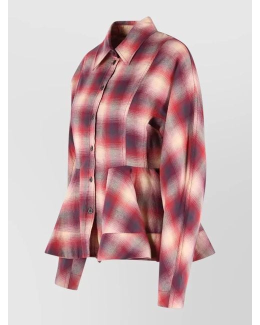 Ganni Red Cotton Flannel Peplum Shirt