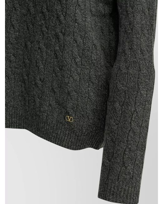 Valentino Garavani Gray Wool Sweater Cable Knit Crew Neck