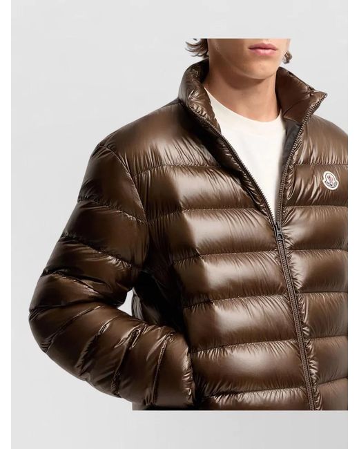 Moncler Brown Casual Padded Lightweight Jacket High Collar for men