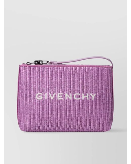 Givenchy Purple Textured Woven Clutch Bags With Wrist Strap