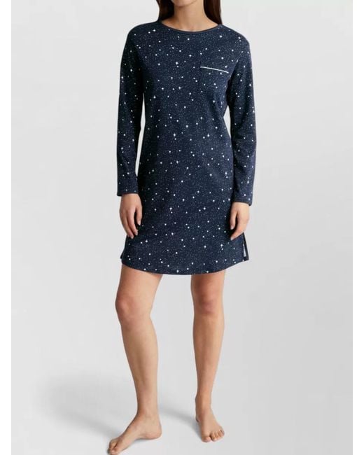 Calida Blue Long Sleeve Dress Star Print Pockets