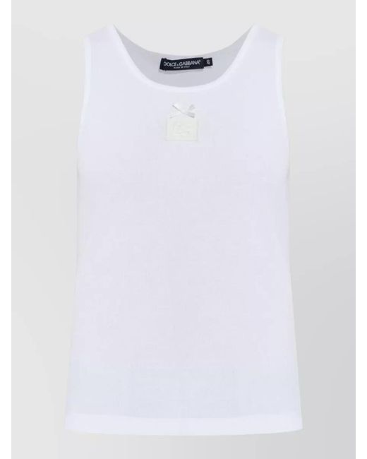 Dolce & Gabbana White Ribbed Cotton Top Sleeveless Crew Neck