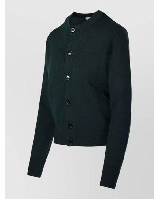 AMI Blue Adc Round Neck Merino Wool Cardigan