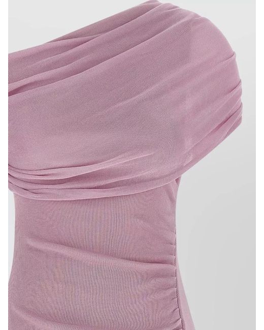 Self-Portrait Pink Draped Knit Off-Shoulder Midi Dress