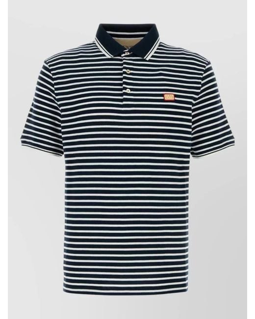 Valentino Garavani Blue Piquet Polo Shirt Striped Pattern Collar for men