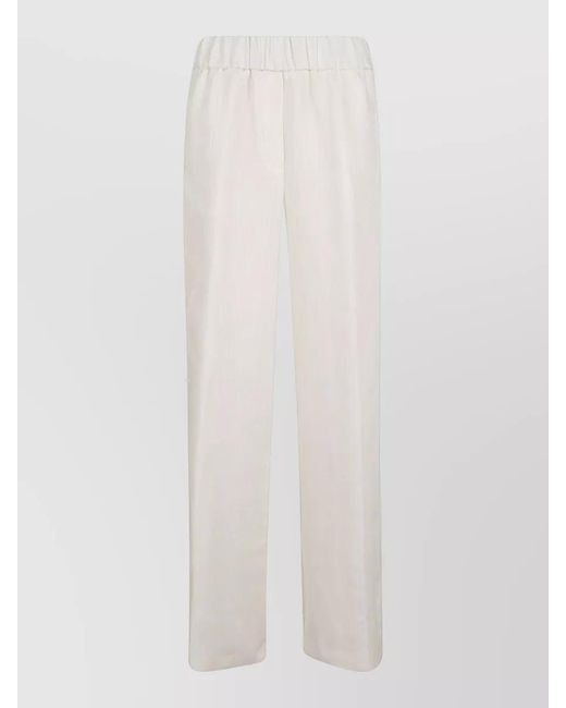 Peserico White Linen Straight Leg Trousers Resca