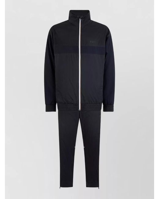 Boss Blue Polyester Zip High Collar Jumpsuit for men