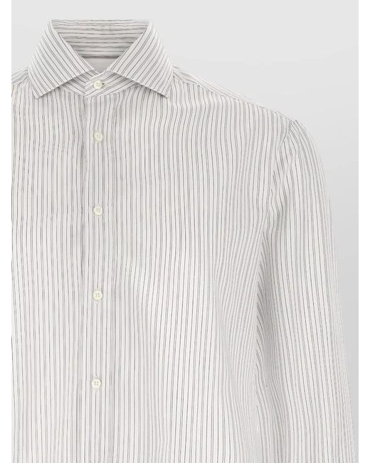 Brunello Cucinelli White Striped Cotton French Collar Shirt for men