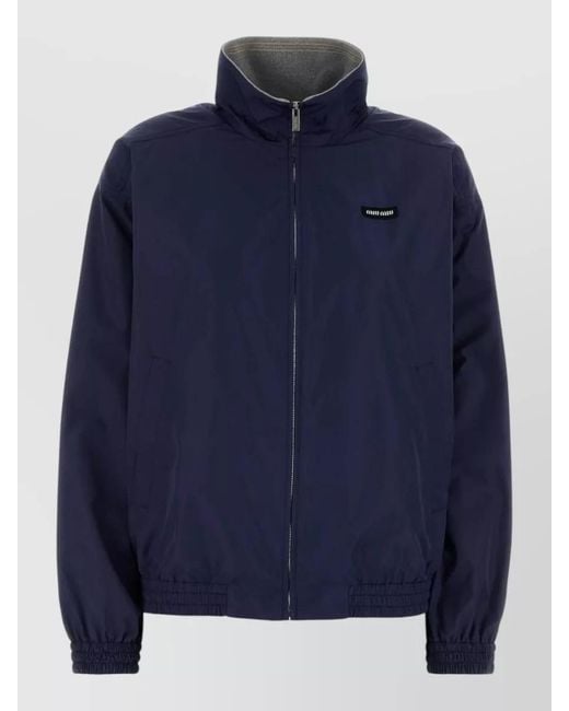 Miu Miu Blue Polyester Windbreaker Jacket High Collar Design