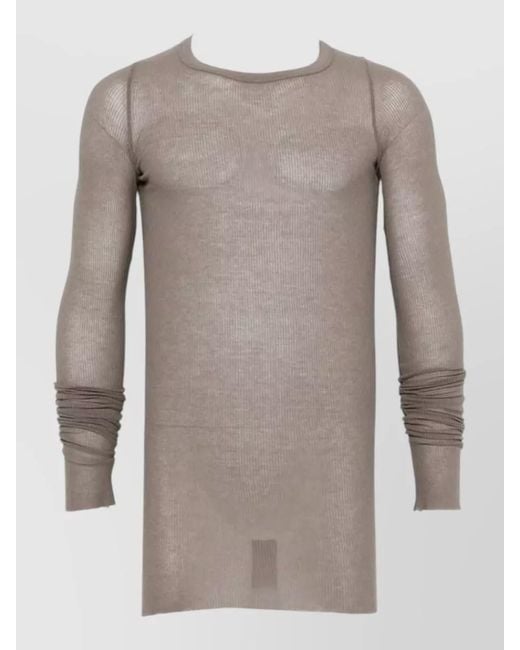 Rick Owens Gray Silk Ribbed Long-Sleeve T-Shirt for men