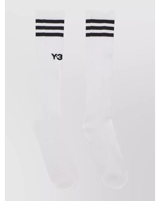 Y-3 White Striped Knee-High Socks for men